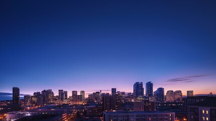A sleek and modern HD capture of an urban skyline at dusk, offering a sophisticated and minimalistic backdrop for mockups.