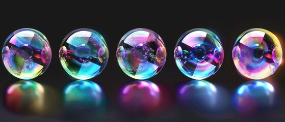 Soap bubbles with Rainbow Reflection. Set of Realistic Soap or Water Bubbles for Your Design. Shampoo or Foam Cosmetic Flyer and Invite. Bubble with Hologram Reflection. Isolated Vector Illustration.