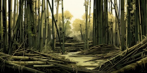 sections of bamboo habitat in the forest. - obrazy, fototapety, plakaty