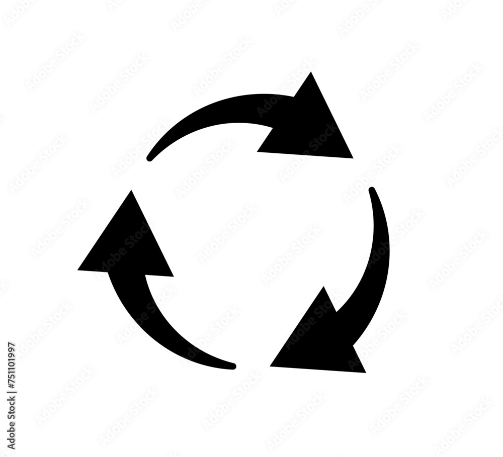 Wall mural three circle arrow icon. round reload, restart, recycle and repeat symbol. three arrow in loop. roun