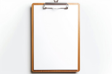 Displaying a clipboard icon on a white whiteboard, the isolated style features light white and bronze hues, layered surfaces, and an aerial view.