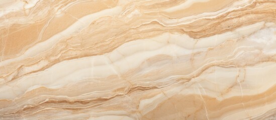 This high-definition close-up shot showcases the intricate natural pattern of beige marble, capturing its texture and unique details. The smooth surface reflects light, revealing the elegance of the