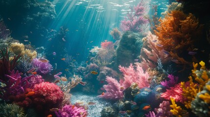 A snapshot of a vibrant coral garden, home to a diverse array of marine life in a hidden underwater...