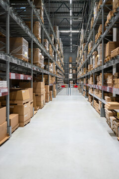 Shelves With Goods At Warehouse
