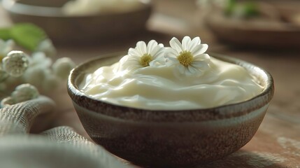 Obraz na płótnie Canvas Beautiful close up of a bowl with yogurt