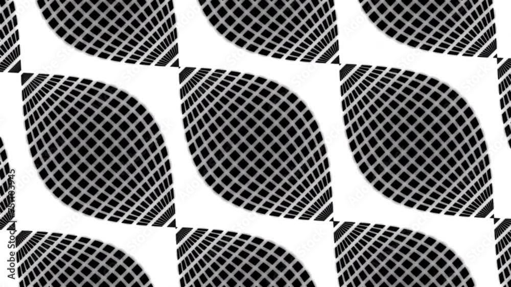 Aufkleber Moving lines of grid pattern creating 3D effect. Design. Moving pattern with circular lines and hypnotic grid inside. Pattern with illusion of movement in pattern on white background
