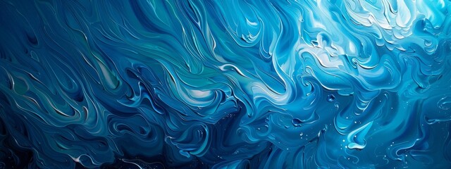 Fototapeta na wymiar Abstract painting with swirling blue patterns, reminiscent of ocean waves, ideal for contemporary art pieces and creative backgrounds.