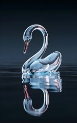 glass swan floating on a still lake. placid blue, 3d render, illustration, wallpaper background for smartphone, Lock Screen for your phone.