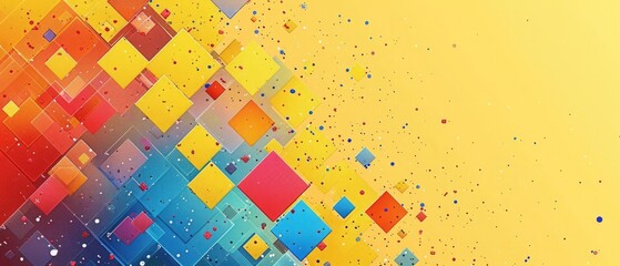 Vector Illustration of abstract many color of squares on yellow background. - obrazy, fototapety, plakaty
