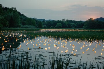 An electric lake where aquatic animals generate light