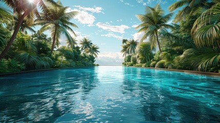 A paradise in the tropics with a crystal clear pool nearby. Generative Ai
