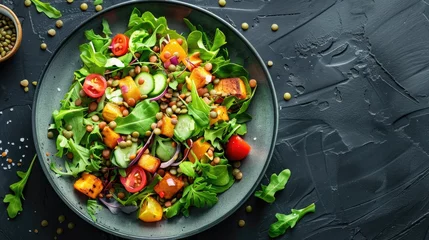 Fotobehang Green salad for vegetarians with lentils and vegetables. Generative Ai © Concept Killer