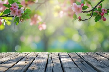 Naklejka na ściany i meble Spring or summer hardwood flooring background with Empty wooden table
