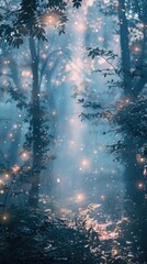 Enchanted forest under a starlit sky, fairy-tale vibes with vintage charm, dreamy aura - obrazy, fototapety, plakaty