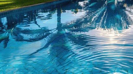 The swimming pool's electrical blue water. Generative Ai