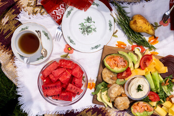 Vibrantly decorated picnic in the nature