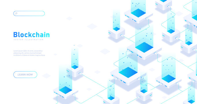 Blockchain white poster vector