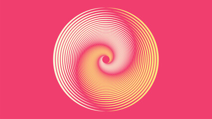 Abstract spiral dotted urgency vortex style creative line art yellow and white line wavy pink background. - obrazy, fototapety, plakaty