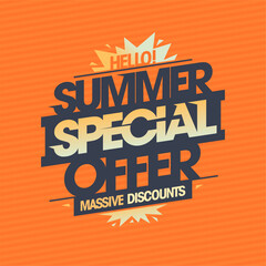 Summer special offer, massive discounts, summer sale vector web banner