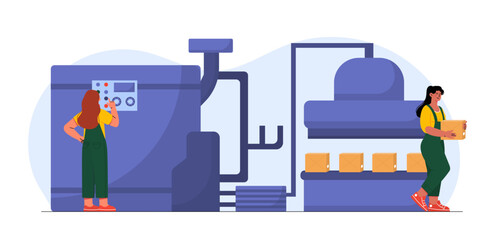Women at conveyor vector concept
