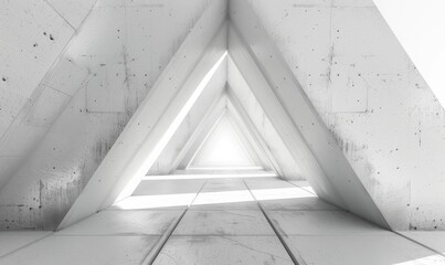futuristic hallway wall mockup that forms a triangle, 3D render