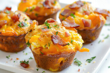 Muffins with crispy bacon, Irish cheddar cheese and a whole scrambled egg hidden in the center