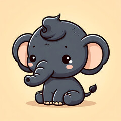 Obraz premium a 3d cartoon little elephant, Wallpaper Illustration, and background of a cute elephant. Front view. Concept of cute baby animal, icon. 
