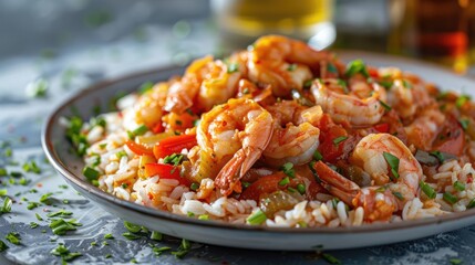 A shrimp and rice dish with Cajun Jamba. Generative Ai