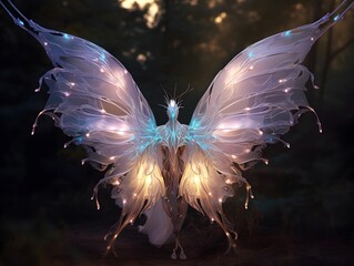 Beautiful butterfly with wings in the forest. 3d rendering.