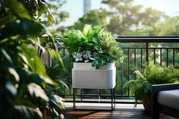 Fototapeta na wymiar Balcony with Greenery, Urban Apartment Landscaping Concept