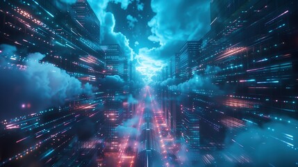 Fototapeta premium Empowering Smart Cities: Unveiling the Synergy of Data Cloud Technology, Cloud Computing, and Global Business Networking in Urban Innovation