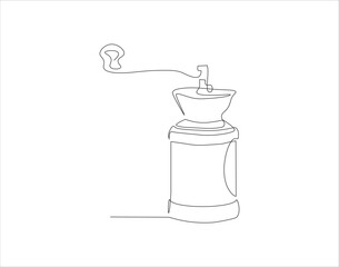Continuous Line Drawing Of Manual Coffee Grinder. One Line Of Coffee Grinder. Grinder Continuous Line Art. Editable Outline.