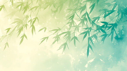青々と茂った笹の葉の水彩イラスト背景