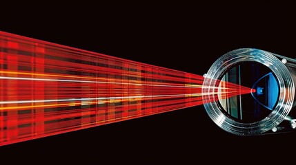 Complex red laser grid creates a vivid web of interconnecting beams.