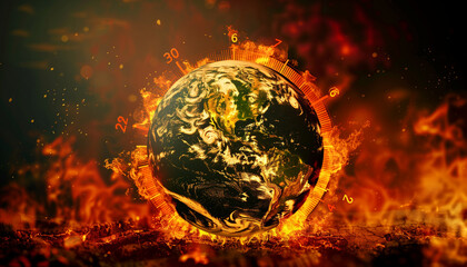 Globe Surrounded by Rising Flames: Climate Crisis Illustration
