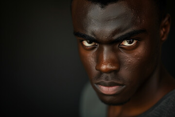 black man's portrait conveying controlled anger - obrazy, fototapety, plakaty