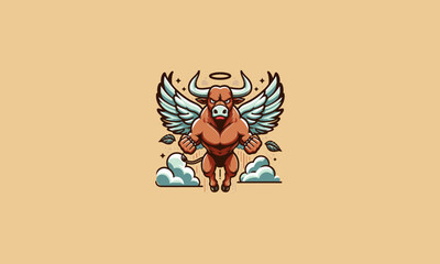 bull angry with wings vector illustration mascot design