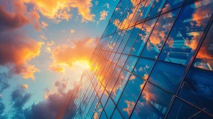 Foto op Aluminium Modern office building or business center. High-rise window buildings made of glass reflect the clouds and the sunset. © saichon