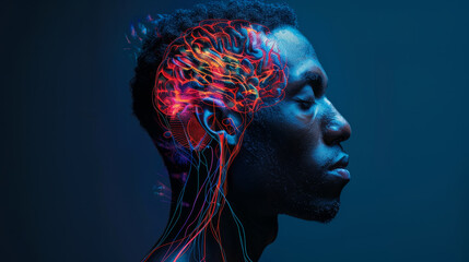 Brain and thinking in a human head. Brain Nervous System concept. Deep learning, Artificial Intelligence and Machine learning, AI Technology, Thinking concept.