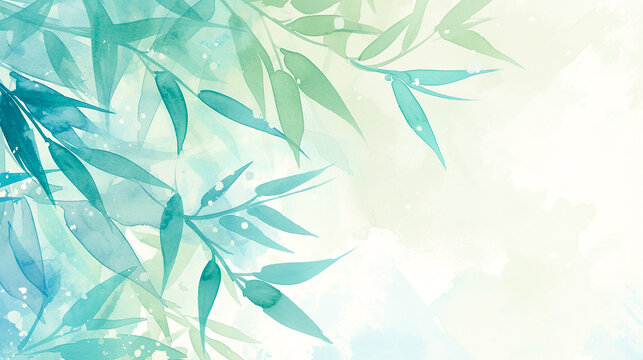 青々と茂った笹の葉の水彩イラスト背景