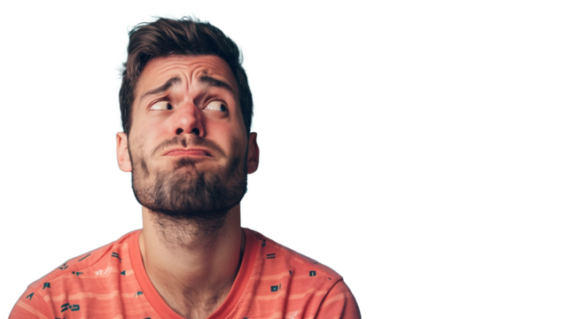 Portrait of a man doing funny guilty face