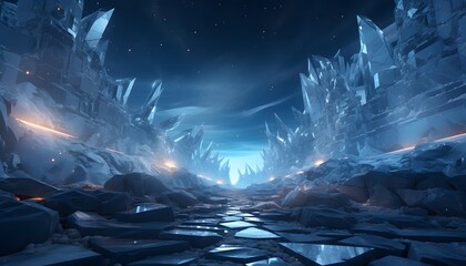 3D illustration of a fantasy alien landscape with a fantasy portal.