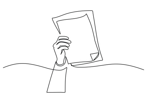 recommend clip art: Hand holding paper book in continuous one line art drawing. Vector illustration documents concept.