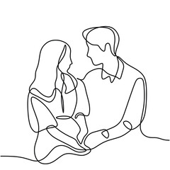 Romantic couple in love. Continuous single one line art drawing. Vector illustration man and woman dating.