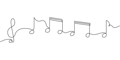Single line drawing of music note. Continuous one hand drawn abstract symbols.