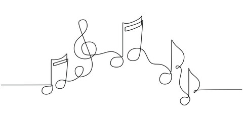 Single line drawing of music note. Continuous one hand drawn abstract symbols.