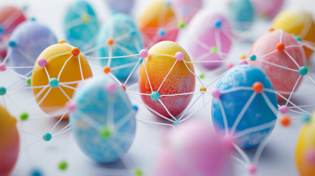 Vernetzung von Ostereiern ist eine Con-egg-tion Wortspiel zu Ostern Werbebild Generative AI
