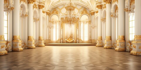 A classic extravagant European style palace room with gold decorations. Realistic illustration. wide format - Powered by Adobe