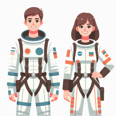 flat design illustration of a young astronaut couple on a white background