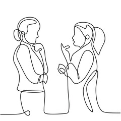 Business discussion of man and woman continuous line drawing one lineart design minimalist vector illustration.